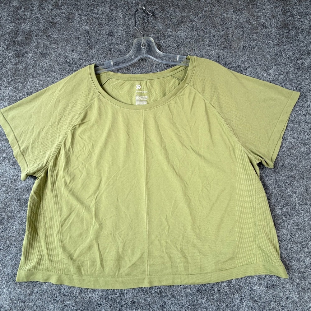 All in Motion Workout Top Womens XL Green Nylon Mesh Detail Raglan Sleeve Yoga